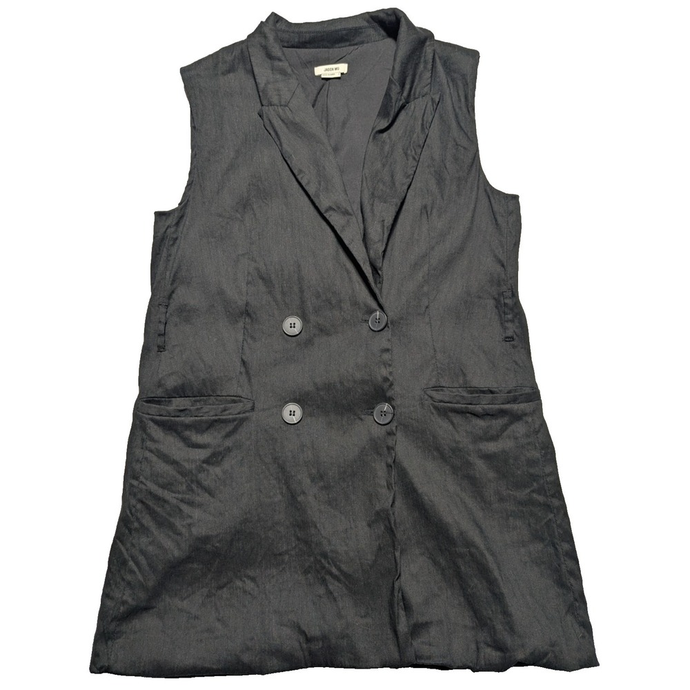 JASON WU Linen Blend Double Breasted Blazer Vest - Women Small Black * No Belt *